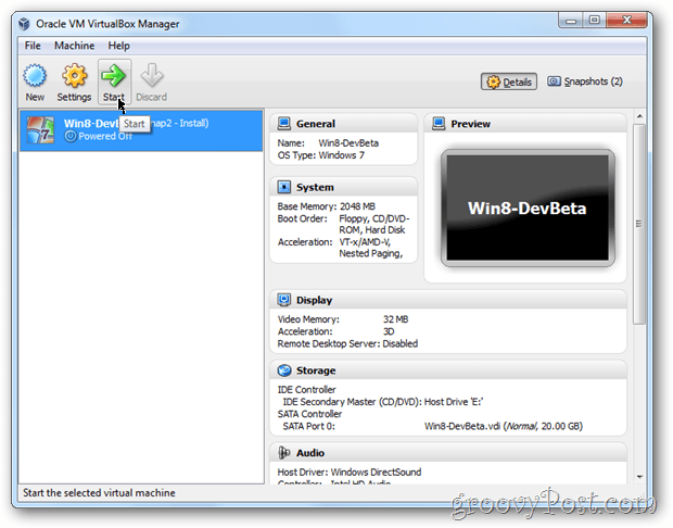 „VirtualBox Windows 8“ paleiskite vm
