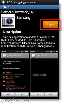 „Samsung“ fotoaparato programinės įrangos atnaujinimo diegimo programa