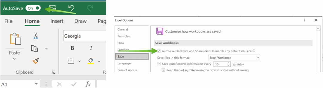 Išsaugokite „Excel“ failus „OneDrive“ „Microsoft Excel“ automatiniame išsaugojime