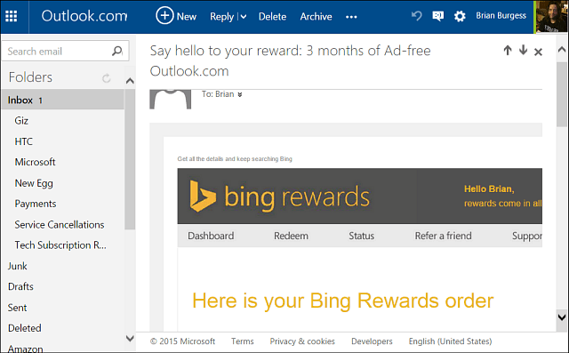 Gaukite „Oultook.com“ be skelbimų visus metus, naudodamiesi „Bing“ premijomis