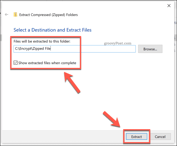 „Windows“ ZIP failo ištraukimo parinktys