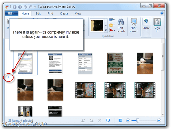 Slėpti / rodyti „Windows Live“ nuotraukų galerijos naršymo sritį