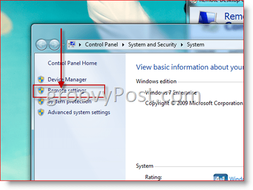 „Windows 7“ - atidarykite KPP nuotolinių nustatymų konfigūraciją