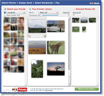 „HotPrints“ leidžia pasirinkti iš jūsų pačių įkeltų nuotraukų ar iš „Facebook“ draugų