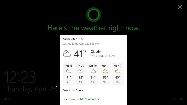 „Cortana“ užrakinimo ekranas