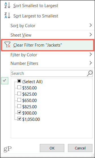 Išvalykite „Excel“ filtrus