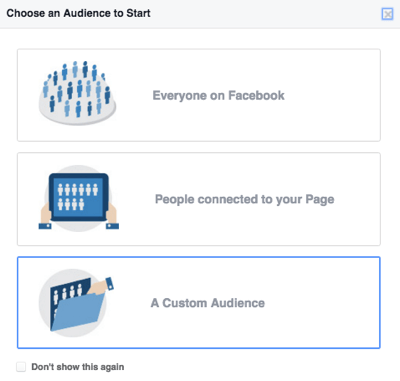 pasirinkite „Facebook“ pasirinktinę auditoriją