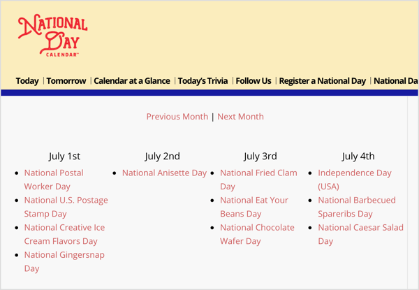 Nacionalinės dienos kalendorius yra atsitiktinių nišinių švenčių šaltinis, atitinkantis jūsų rinkodaros tikslus.