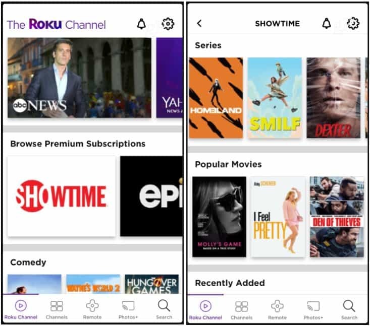 Aukščiausios kokybės kanalai „Roku Channel App iOS“
