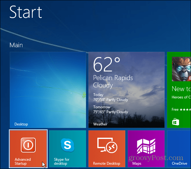 Prieiga prie „Windows 8.1 Advanced Startup“ lengvo būdo