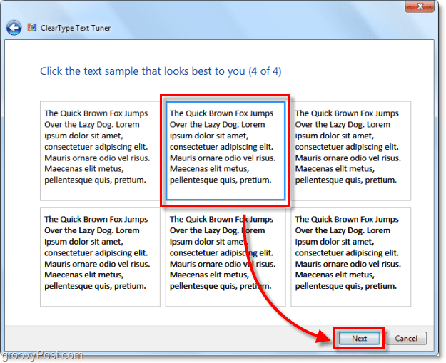 4 „ClearType“ kalibravimo veiksmas „Windows 7“