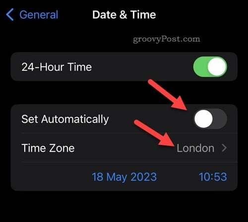Automatinės laiko juostos išjungimas iPhone