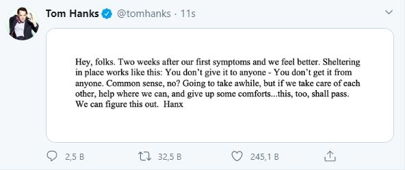 Tomas Hanksas pasveiko