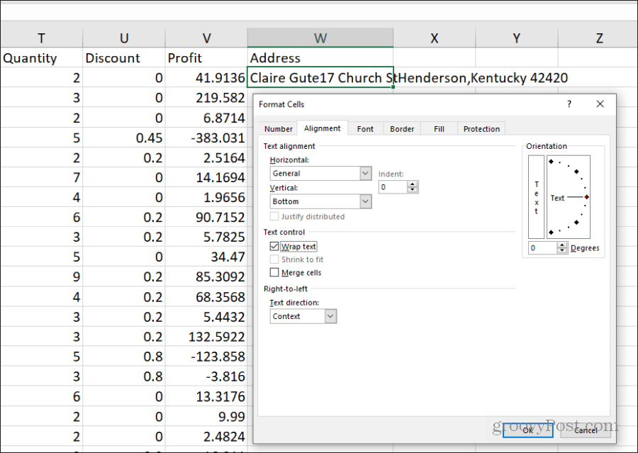 nustatymas apvynioti tekstą programoje Excel