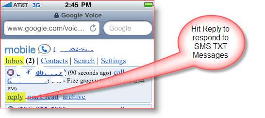 „Google Voice“ mobiliųjų SMS TXT pranešimo atsakymas
