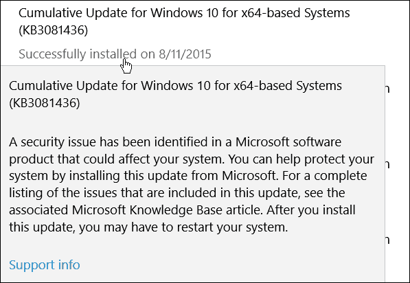 „Microsoft“ antrasis kaupiamasis „Windows 10“ naujinimas (KB3081436)
