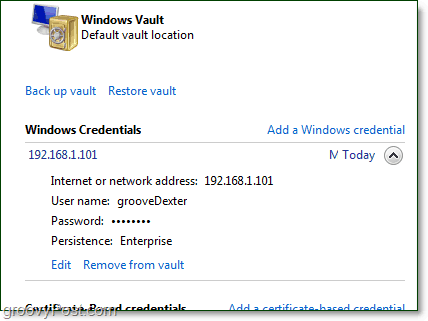 saugomą kredencialą galima redaguoti iš „Windows 7“ saugyklos