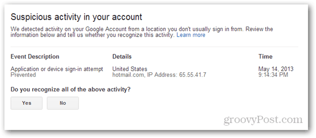 „Gmail“ įtartiną veiklą jūsų paskyroje