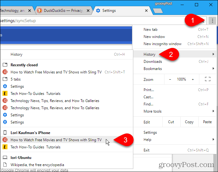 Atidarykite skirtuką iš „iPhone“ „Chrome“, skirtoje „Windows“