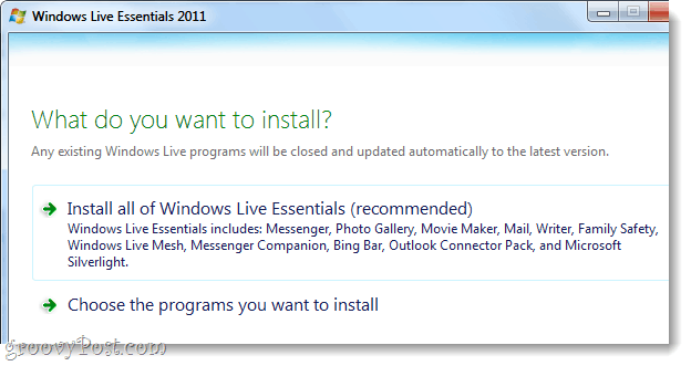 įdiegti Windows Live pagrindai