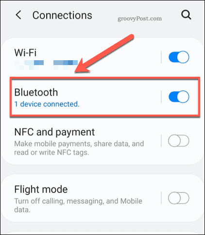 „Android“ „Bluetooth“ nustatymų meniu