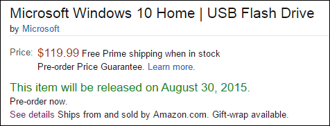 Iš anksto užsisakykite „Windows 10 Retail USB Flash Drive“ iš „Amazon“