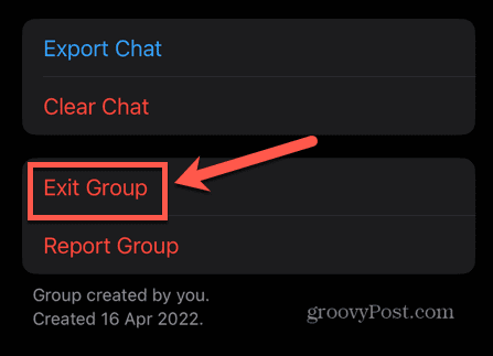 whatsapp išeiti iš grupės