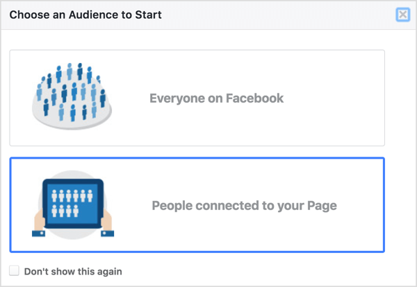 „Facebook Audience Insights“ pasirinkite „Žmonės, prisijungę prie jūsų puslapio“.