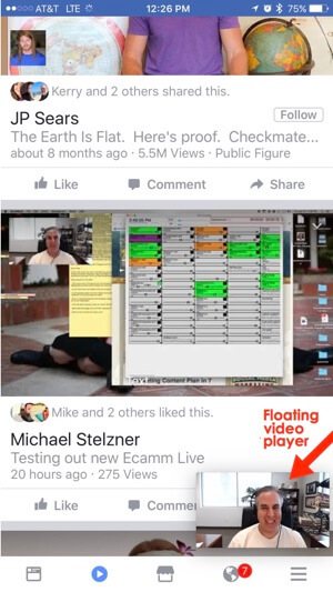 „facebook“ mobiliojo vaizdo skirtuko slankiojo vaizdo grotuvas