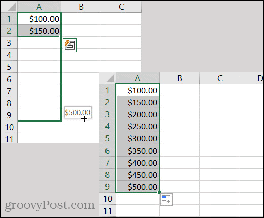 „Excel“ automatinio pildymo valiutos šablonas