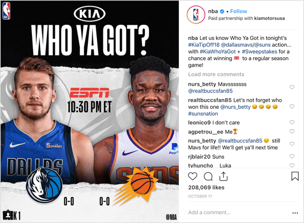NBA kartu su rėmėju „Kia Motors“ atidavė žaidimo bilietus sezono pradžioje „Instagram“.