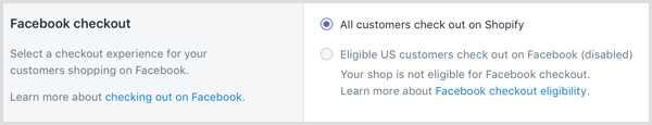 „Shopify“ pasirinkite „Facebook“ apsipirkinėjančių klientų atsiskaitymo patirtį.