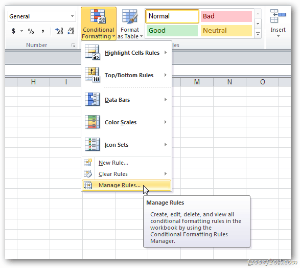 valdyti „Excel“ 2007 ar 2010 taisykles