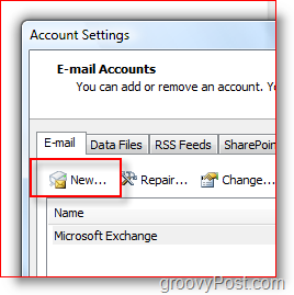 Sukurkite naują pašto abonementą „Outlook 2007“