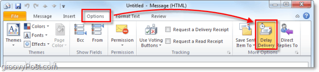 „Outlook 2010“ atidėto pristatymo mygtukas
