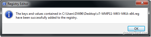 sėkmingai įregistruoti kompiuterio registro raktai