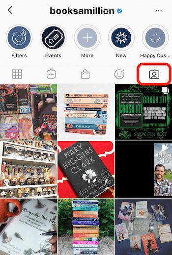 „Instagram“ sklaidos kanalas @booksamillion, pažymėdamas pažymėto turinio skirtuką