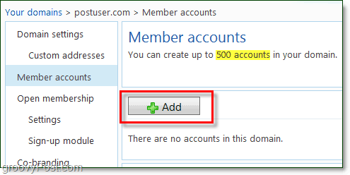 pridėti narių prie „Windows Live“ domeno el. pašto adresą