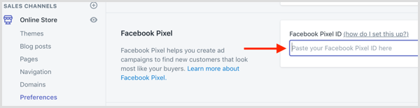 Įklijuokite „Facebook Pixel“ ID į „Shopify“.