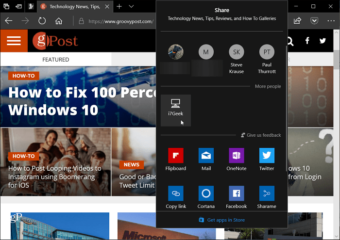 „Windows 10“ „Microsoft Edge Near Share“