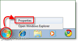 Pradėti meniu ypatybes „Windows 7“