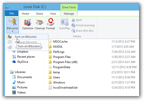 „BitLocker“ failų naršyklės juostelė