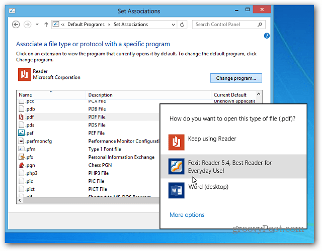 Padarykite PDF failus ir nuotraukas atidaromus „Windows 8“ darbalaukio programose