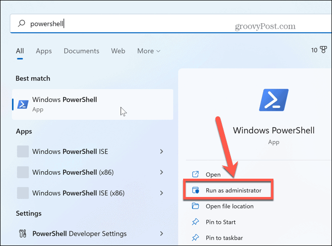 „Windows 11“ paleiskite „powershell“ kaip administratorių
