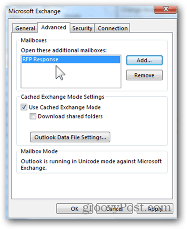 Pridėti pašto dėžutę „Outlook 2013“ - spustelėkite Gerai, kad išsaugotumėte