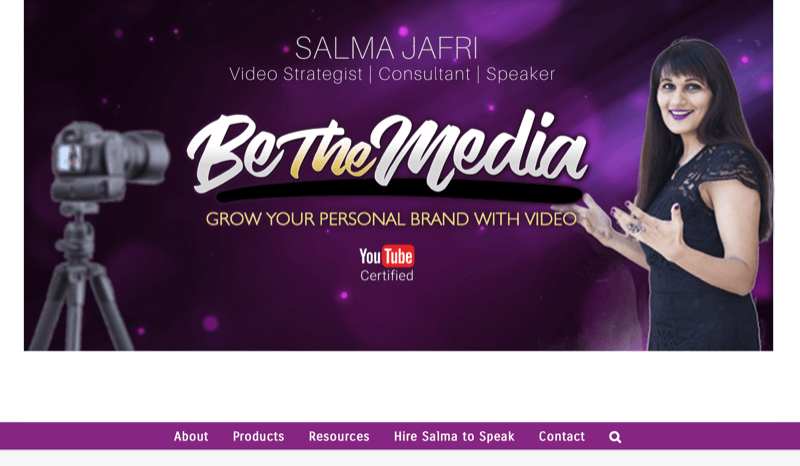 „Salma jafri“ svetainės ekrano kopija, kurioje pažymima, kad ji yra žiniasklaidos prekės ženklas