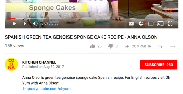 „Cocina“ nukreipia angliškai kalbančią auditoriją į kitą „YouTube“ maisto ruošimo kanalą.
