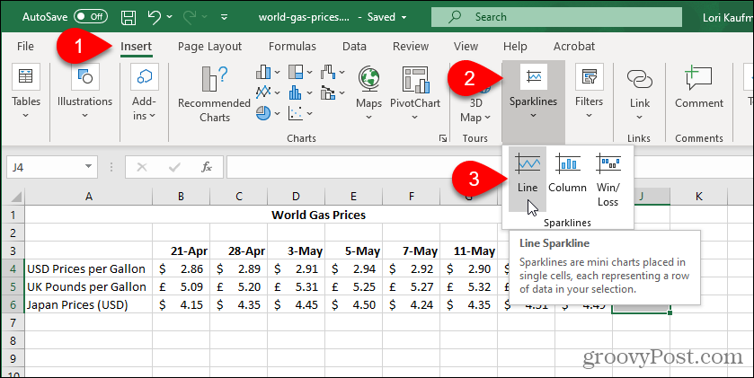 Pasirinkite „Excel Sparkline Type“