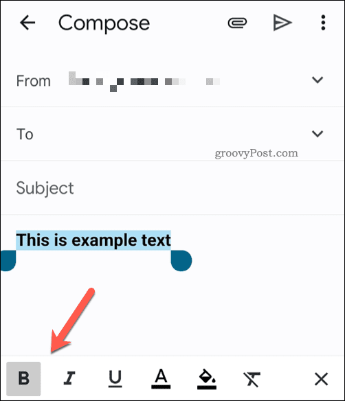 Teksto formatavimo įrankių juosta „Gmail“ programoje mobiliesiems
