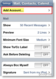 „Apple iPhone“ ir „iPod Touch“ Pridėti pašto abonementą